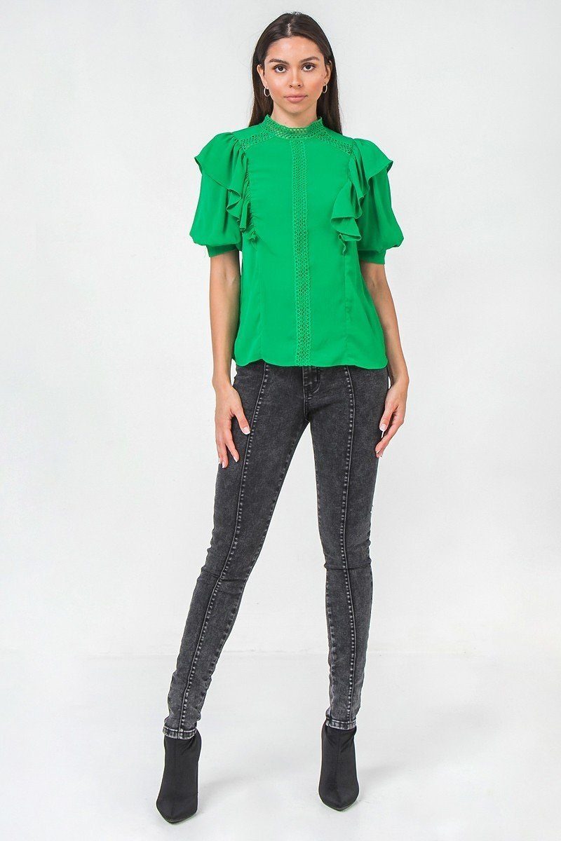 Ruffle Over Shoulder Woven Top - Absolute Fashion 2020