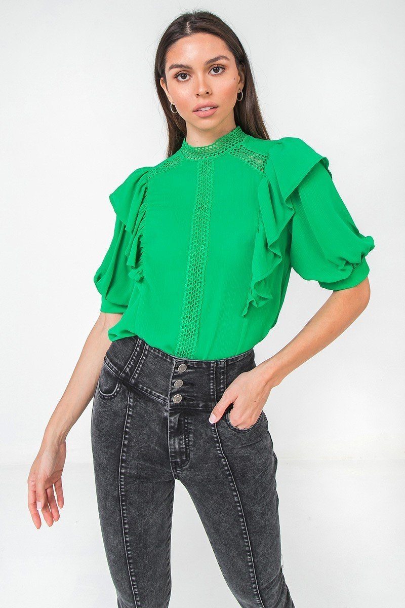 Ruffle Over Shoulder Woven Top - Absolute Fashion 2020