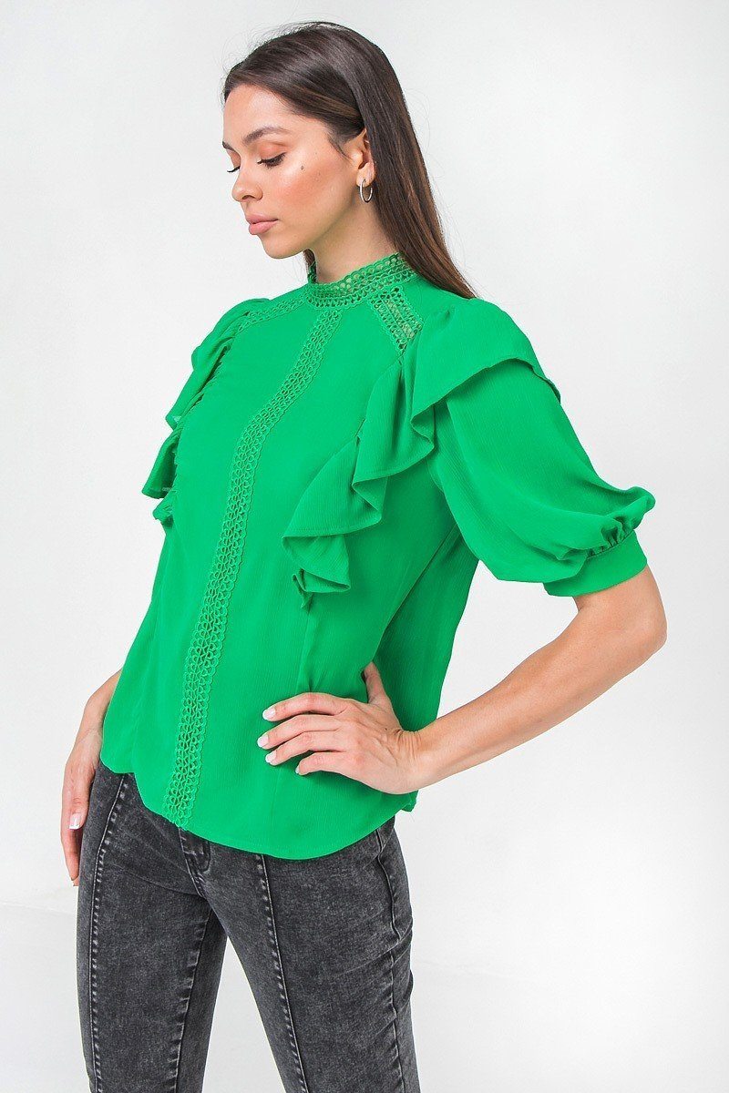 Ruffle Over Shoulder Woven Top - Absolute Fashion 2020