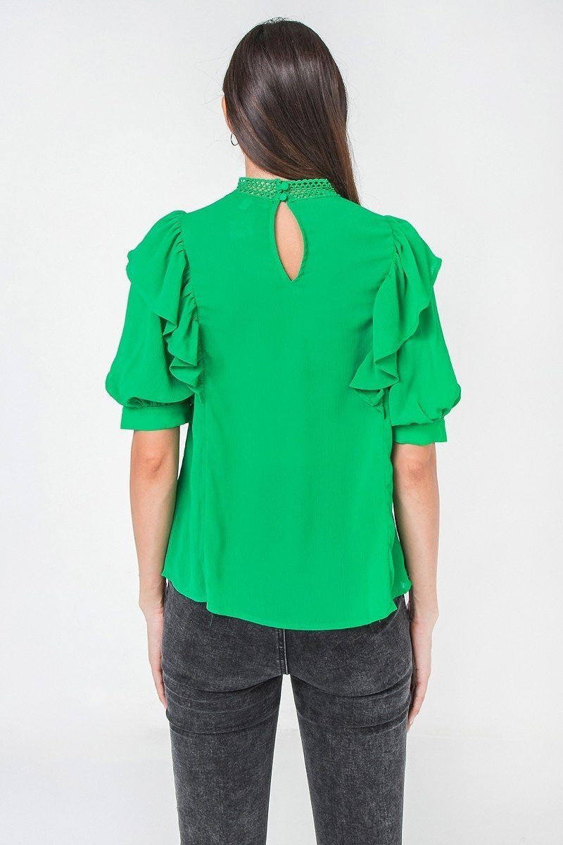 Ruffle Over Shoulder Woven Top - Absolute Fashion 2020