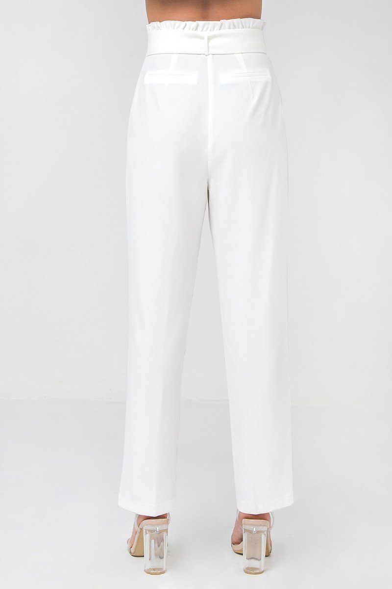 A Solid Pant Featuring Paperbag Waist With Rattan Buckle Belt - Absolute Fashion 2020