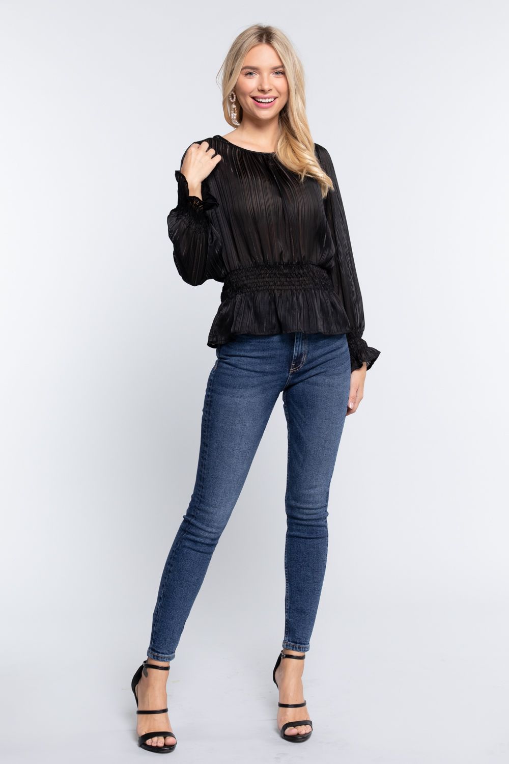 Smocked Ruffle Sleeve Lurex Blouse - Absolute Fashion 2020