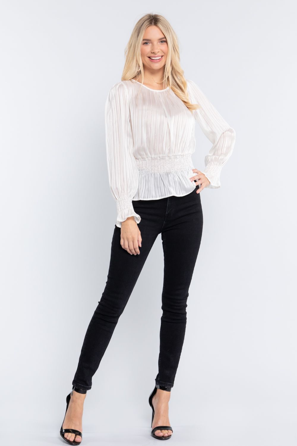Smocked Ruffle Sleeve Lurex Blouse - Absolute Fashion 2020