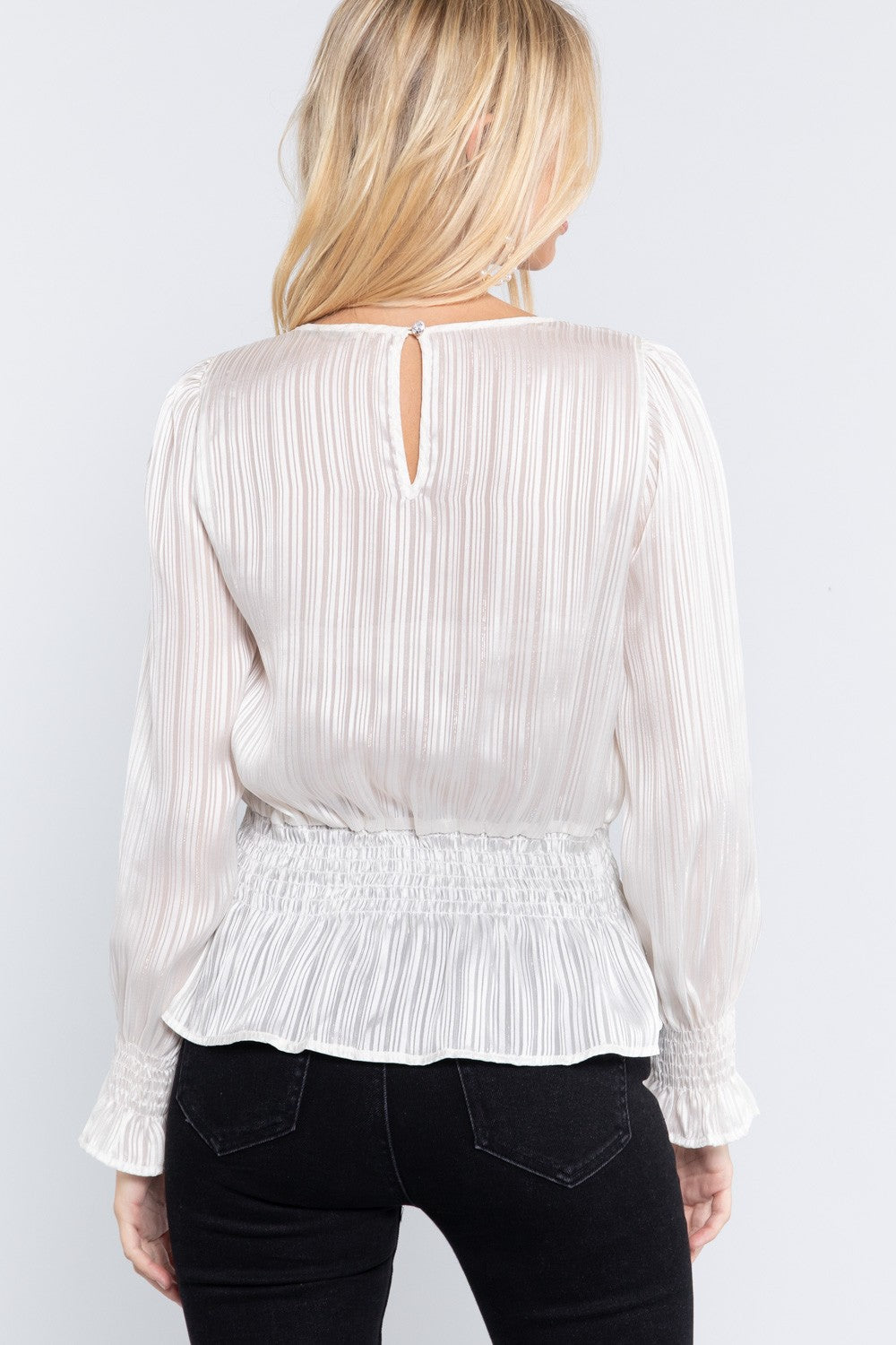 Smocked Ruffle Sleeve Lurex Blouse - Absolute Fashion 2020