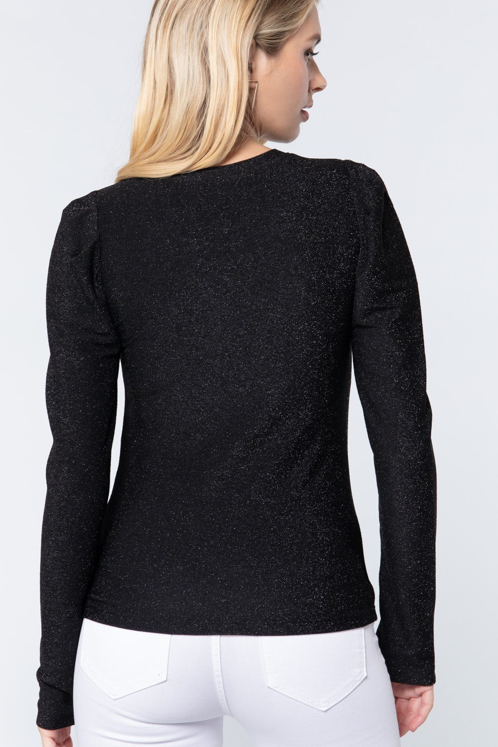 Puff Sleeve Crew Neck Metallic Knit Top - Absolute Fashion 2020
