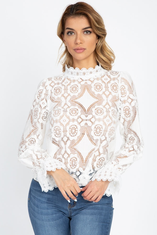 Sheer Floral & Geo Crochet Lace Top - Absolute Fashion 2020