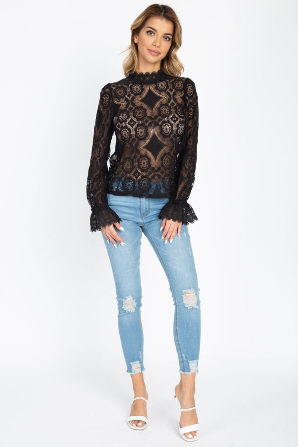 Sheer Floral & Geo Crochet Lace Top - Absolute Fashion 2020