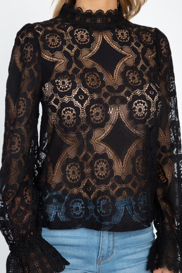 Sheer Floral & Geo Crochet Lace Top - Absolute Fashion 2020