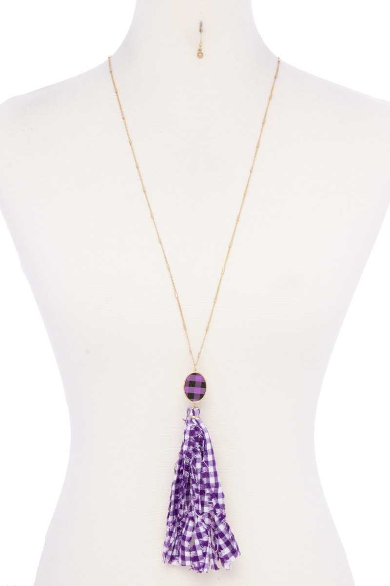 Checkered Pattern Fabric Tassel Necklace - Absolute Fashion 2020