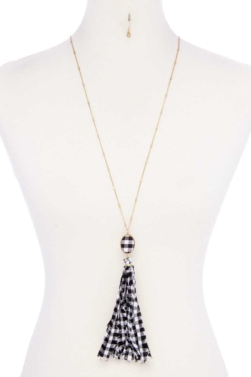 Checkered Pattern Fabric Tassel Necklace - Absolute Fashion 2020