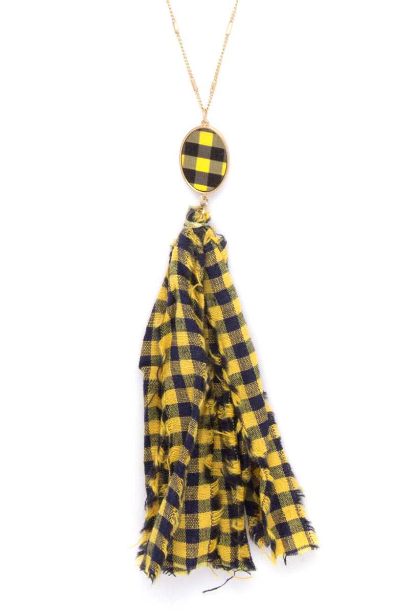 Checkered Pattern Fabric Tassel Necklace - Absolute Fashion 2020