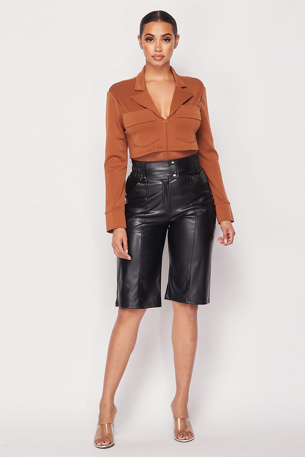 Deep-v Cropped Power Shoulder Blazer Bodysuit - Absolute Fashion 2020