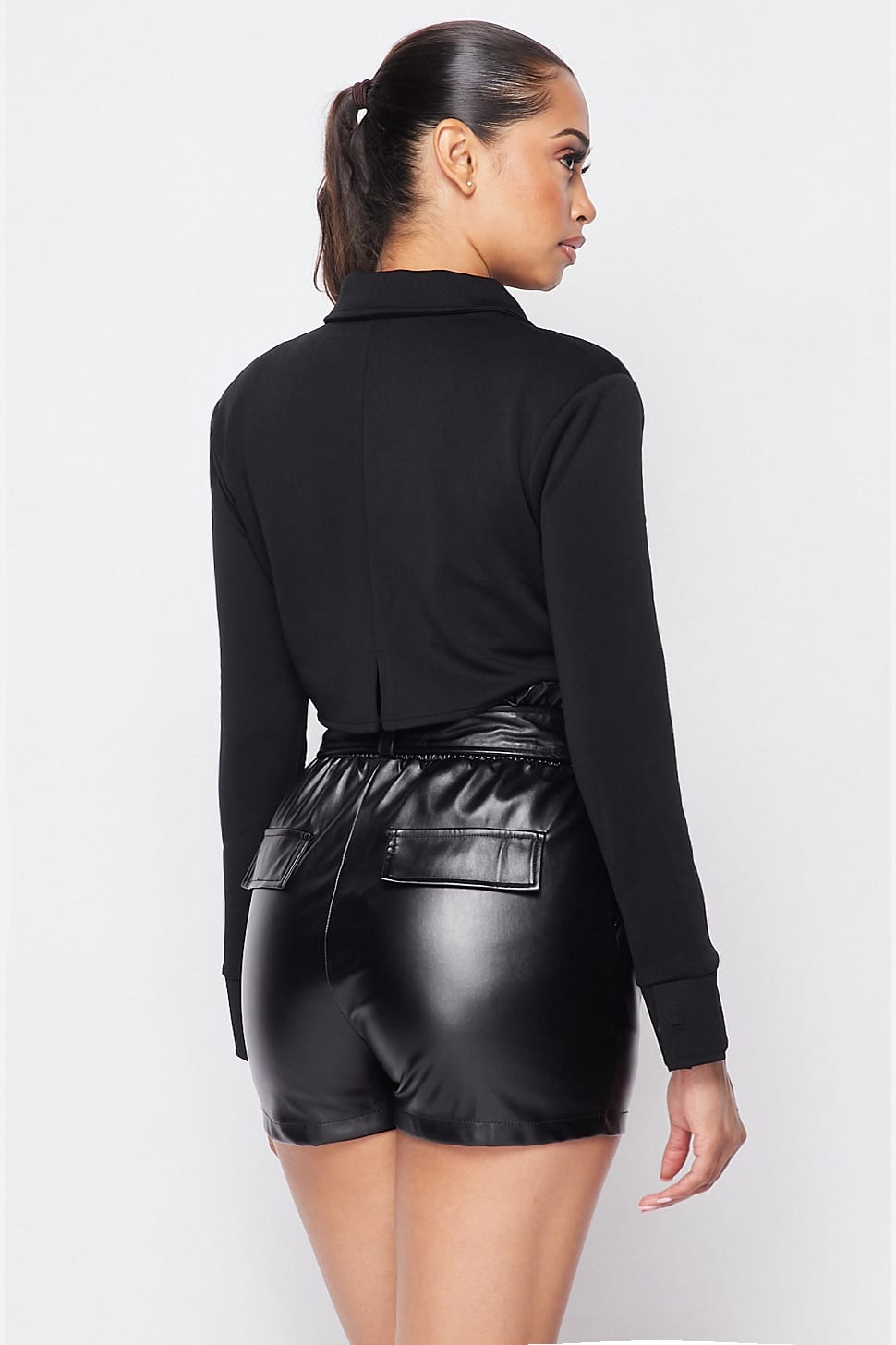 Deep-v Cropped Power Shoulder Blazer Bodysuit - Absolute Fashion 2020