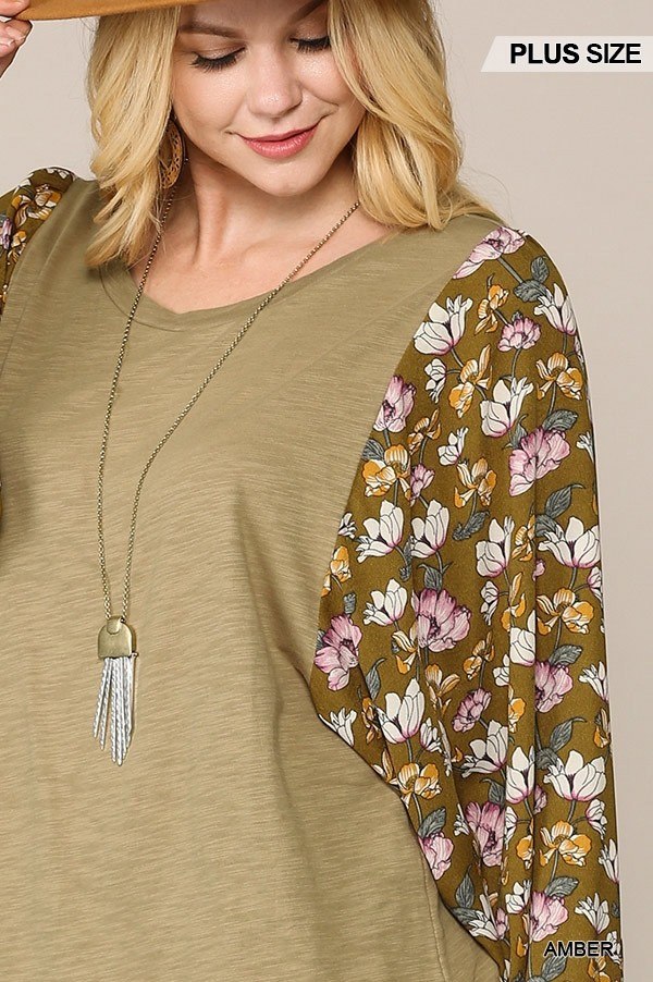 Floral Print Dolman Sleeve Round Hem Top - Absolute Fashion 2020