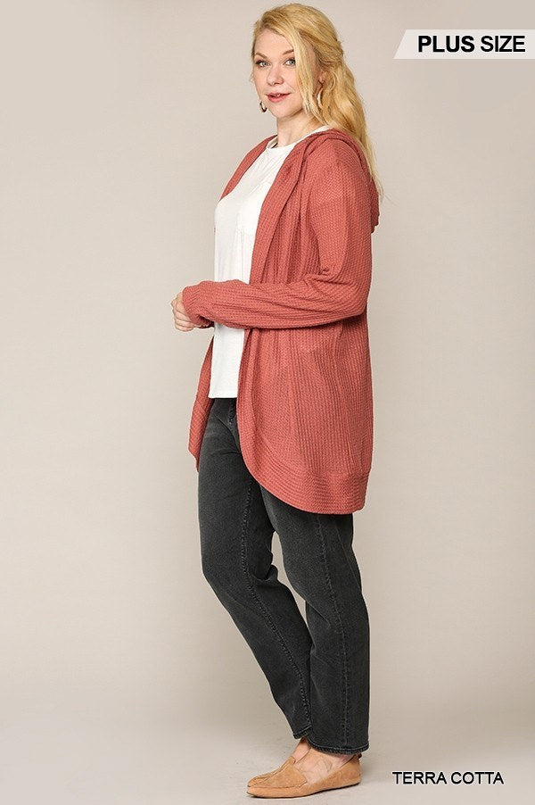 Solid Waffled Hoodie Cardigan With Lapel Collar - Absolute Fashion 2020
