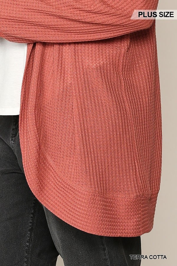 Solid Waffled Hoodie Cardigan With Lapel Collar - Absolute Fashion 2020