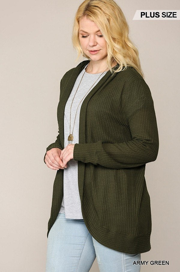 Solid Waffled Hoodie Cardigan With Lapel Collar - Absolute Fashion 2020