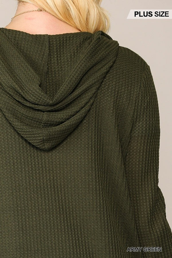 Solid Waffled Hoodie Cardigan With Lapel Collar - Absolute Fashion 2020