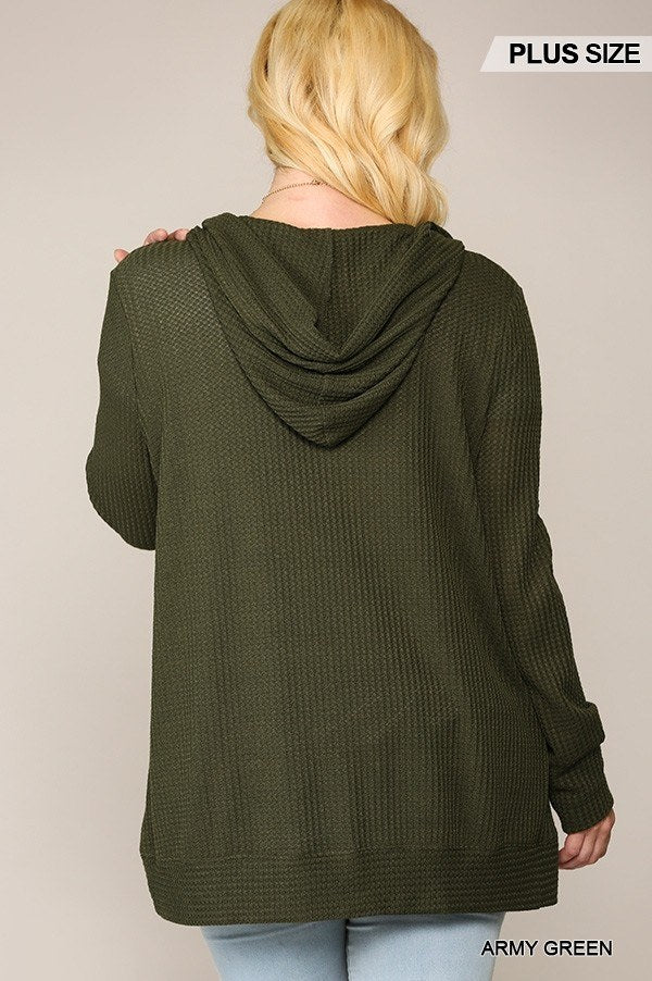 Solid Waffled Hoodie Cardigan With Lapel Collar - Absolute Fashion 2020