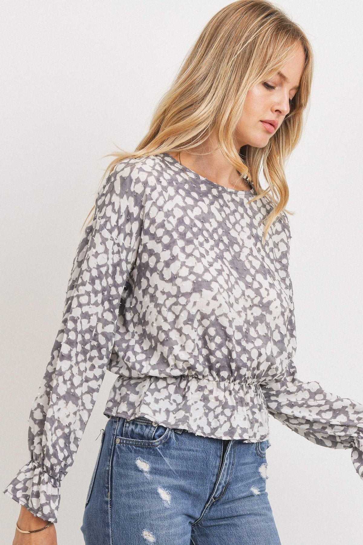 Ruffled Waist Drop Shoulder Long Sleeve Top - Absolute Fashion 2020