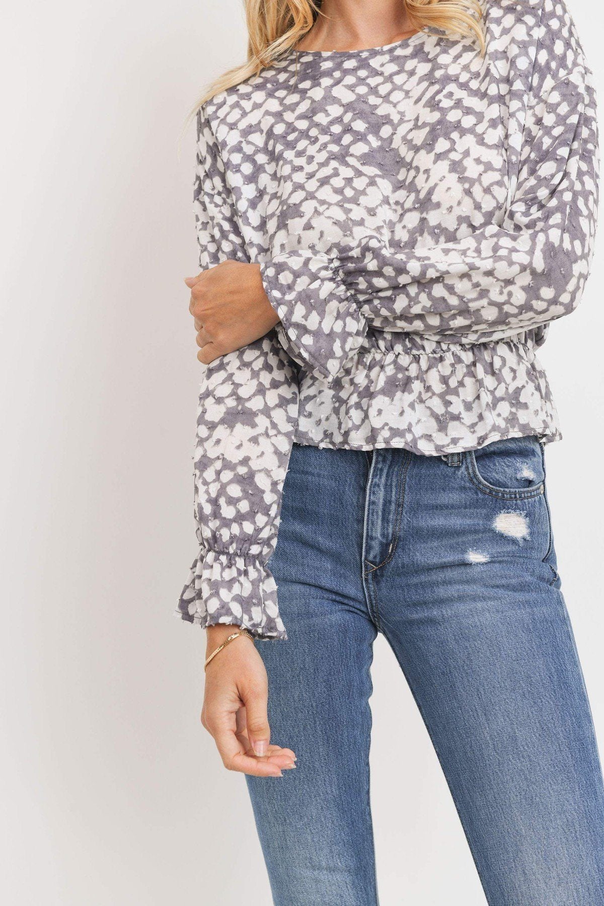 Ruffled Waist Drop Shoulder Long Sleeve Top - Absolute Fashion 2020