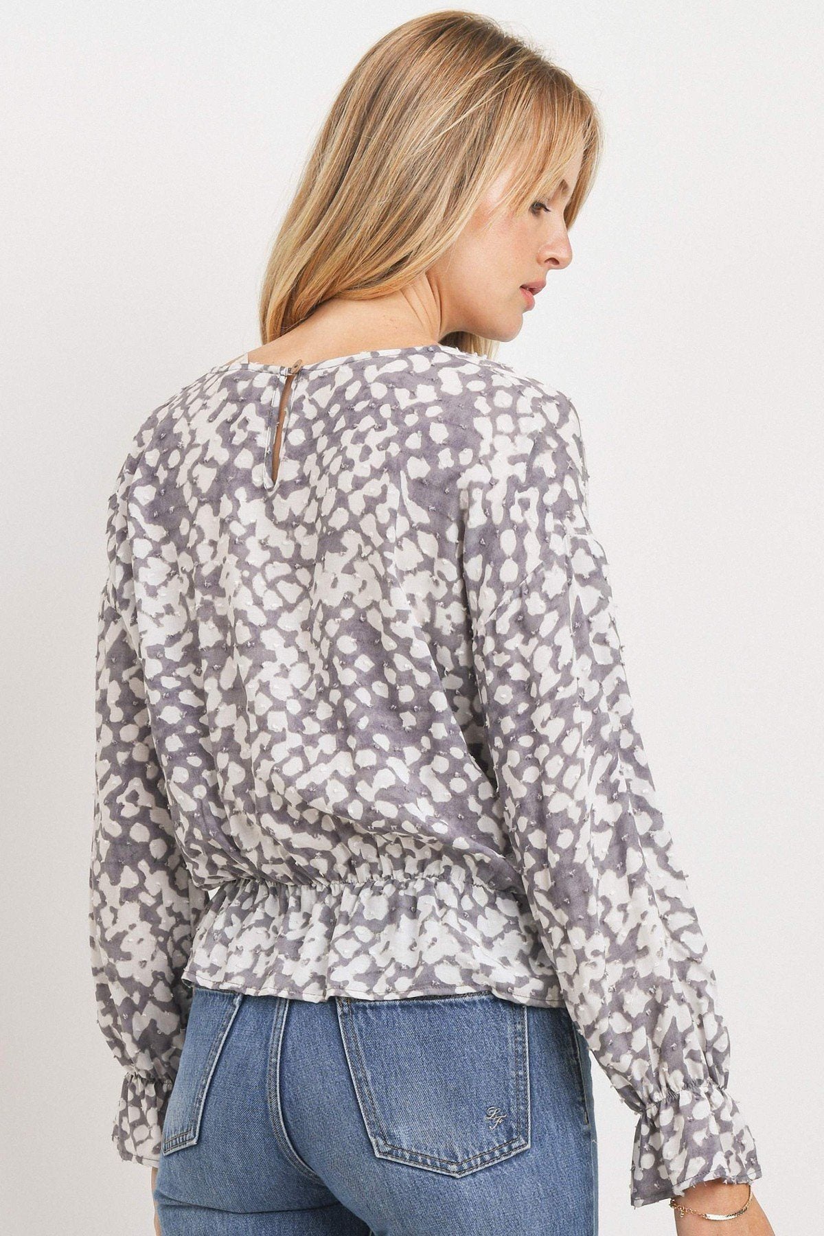 Ruffled Waist Drop Shoulder Long Sleeve Top - Absolute Fashion 2020