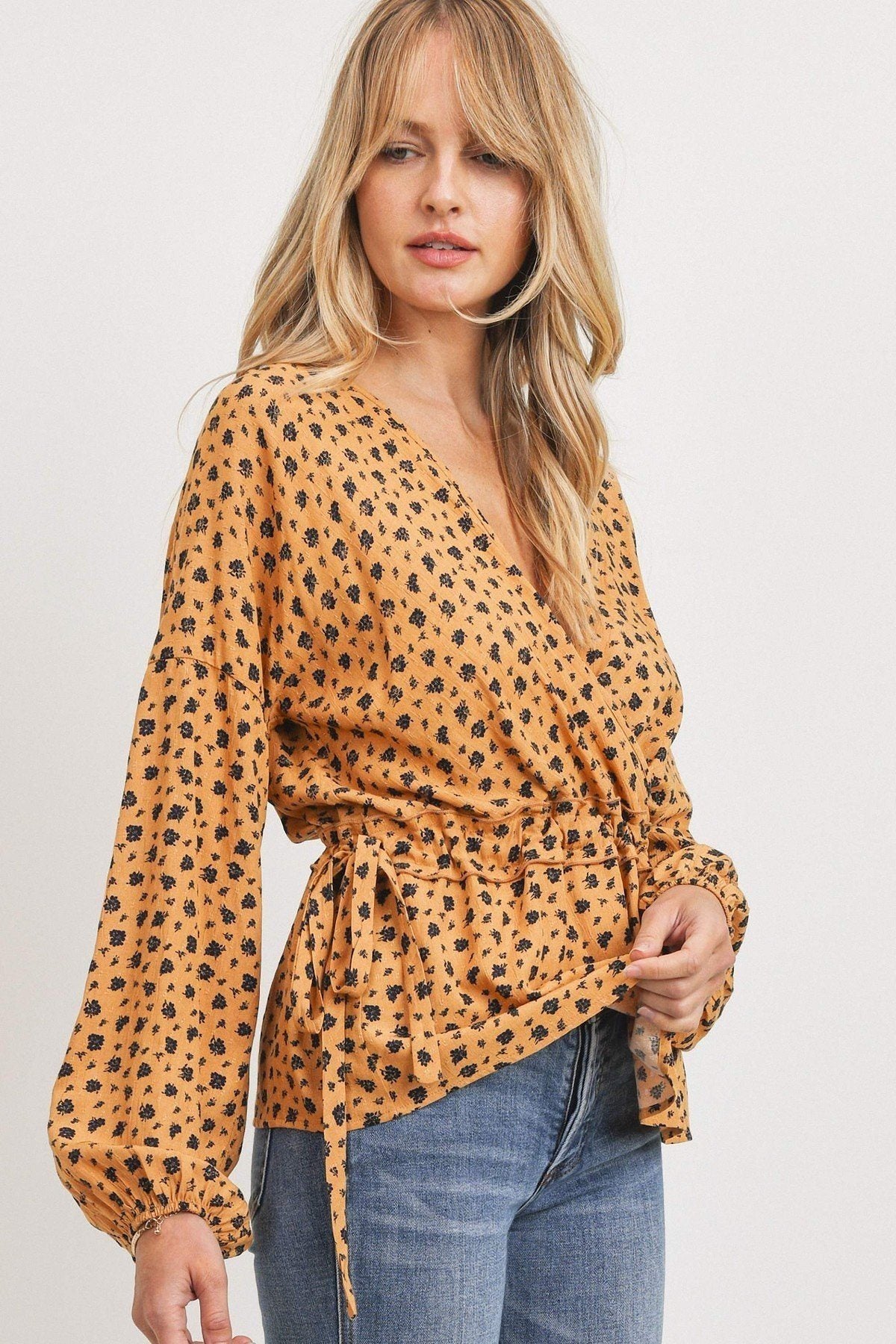 Surplice Neckline Drop Shoulder Long Sleeve Top - Absolute Fashion 2020