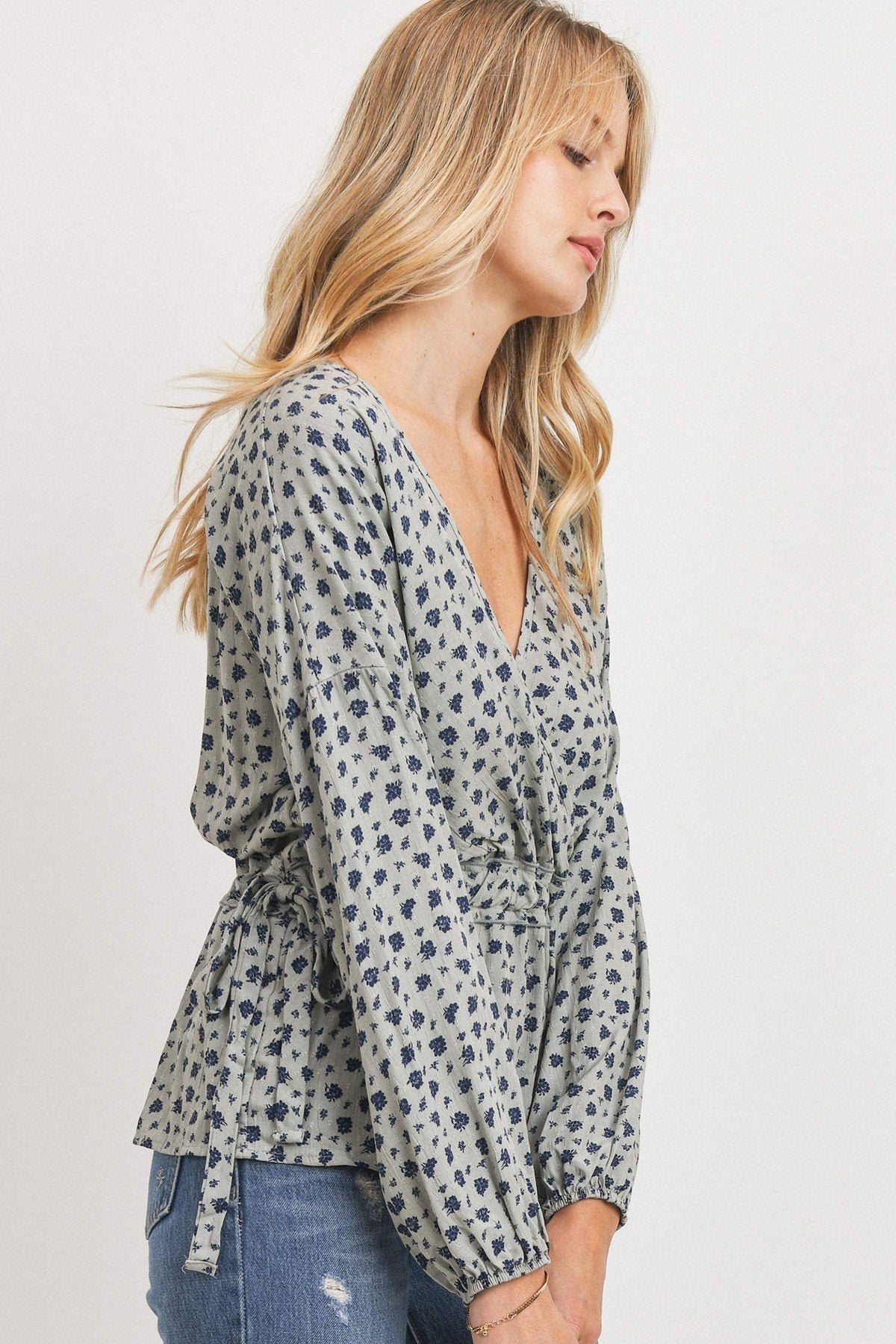 Surplice Neckline Drop Shoulder Long Sleeve Top - Absolute Fashion 2020