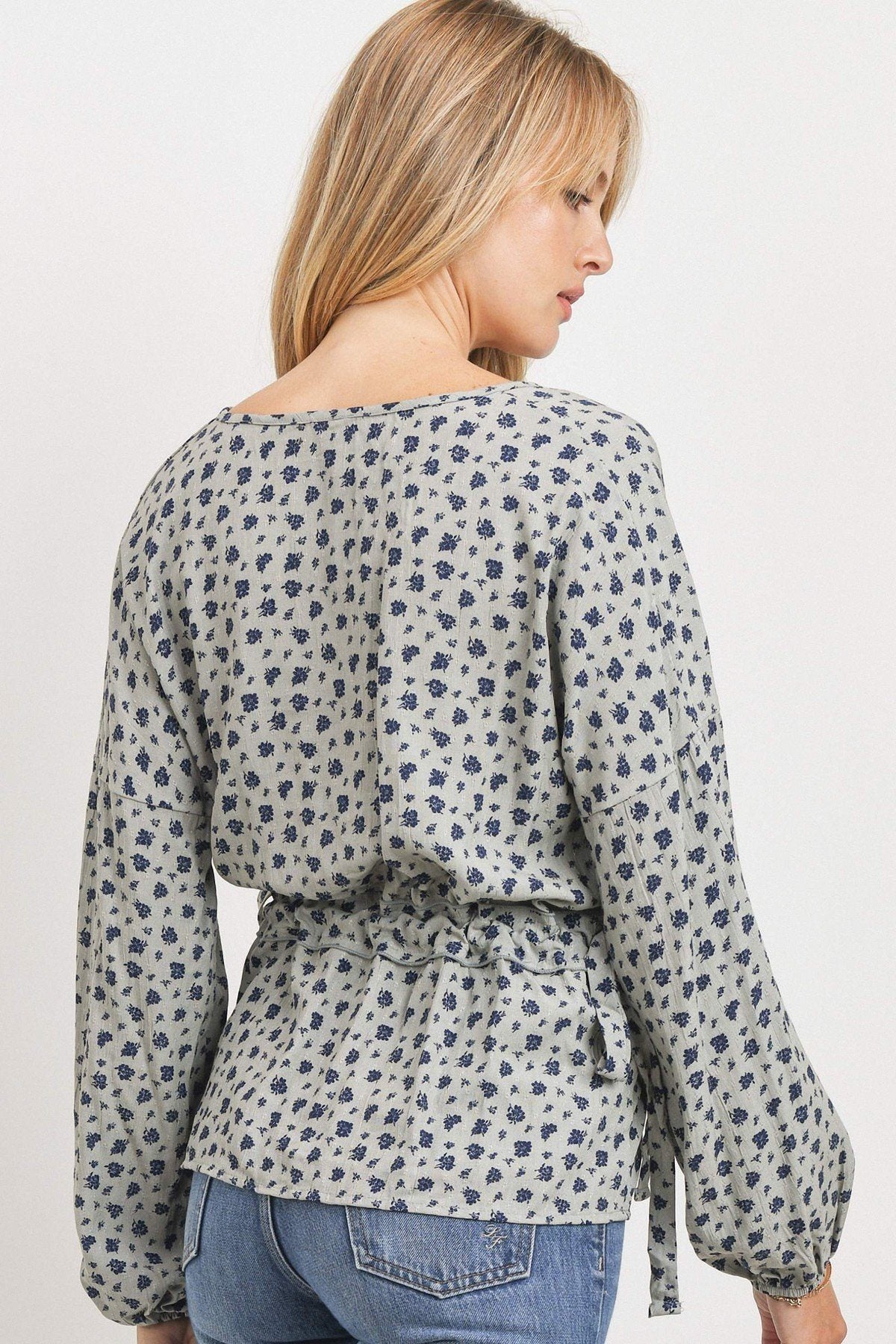 Surplice Neckline Drop Shoulder Long Sleeve Top - Absolute Fashion 2020