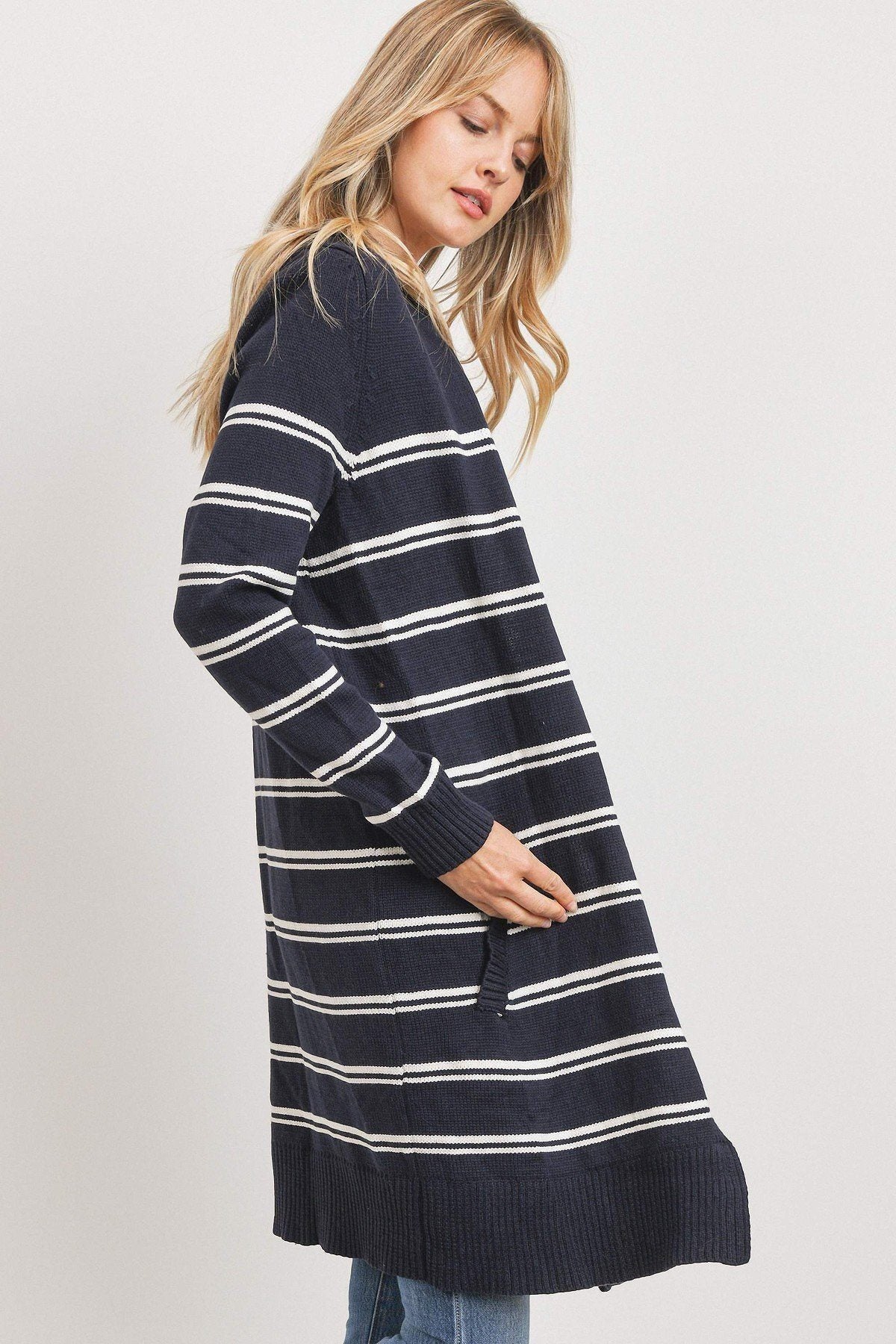 Striped Print Open Front Cardigan - Absolute Fashion 2020