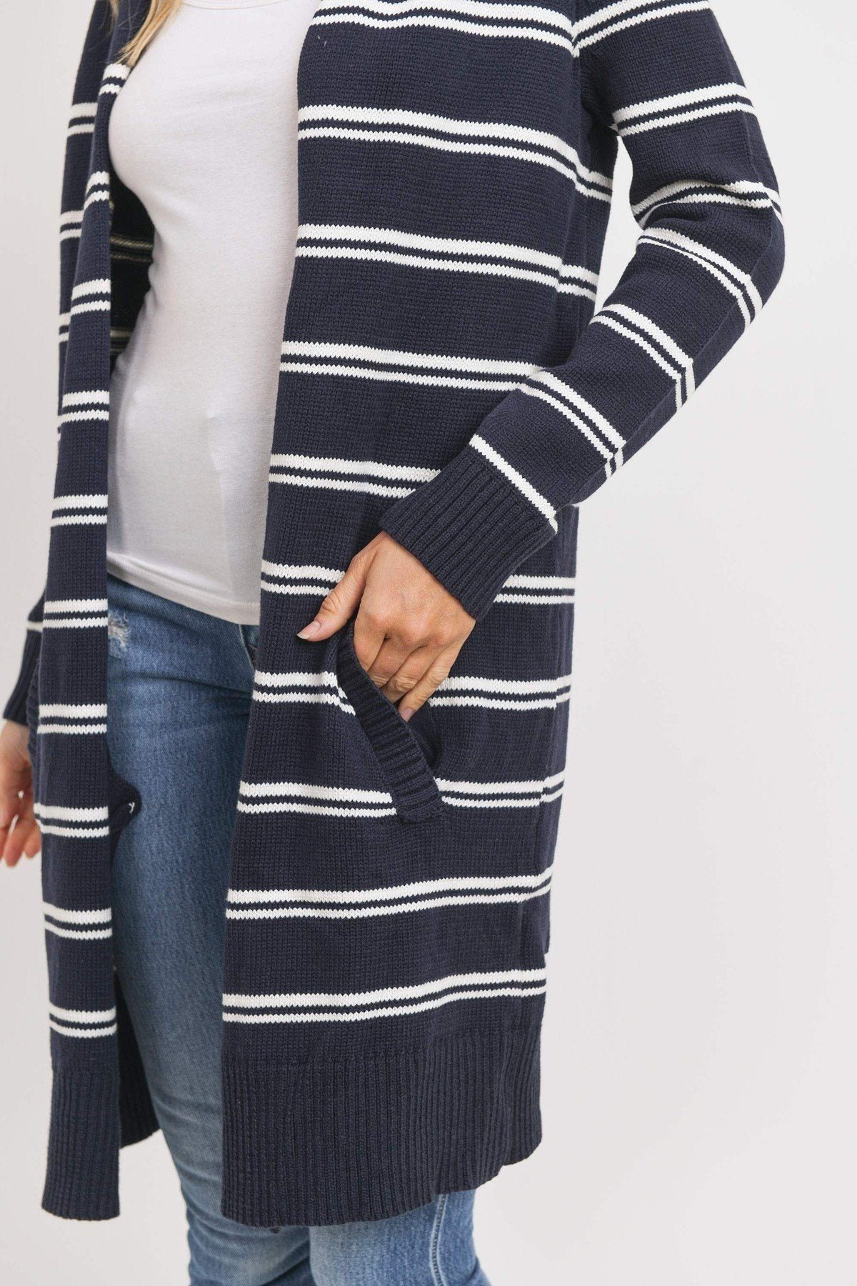 Striped Print Open Front Cardigan - Absolute Fashion 2020