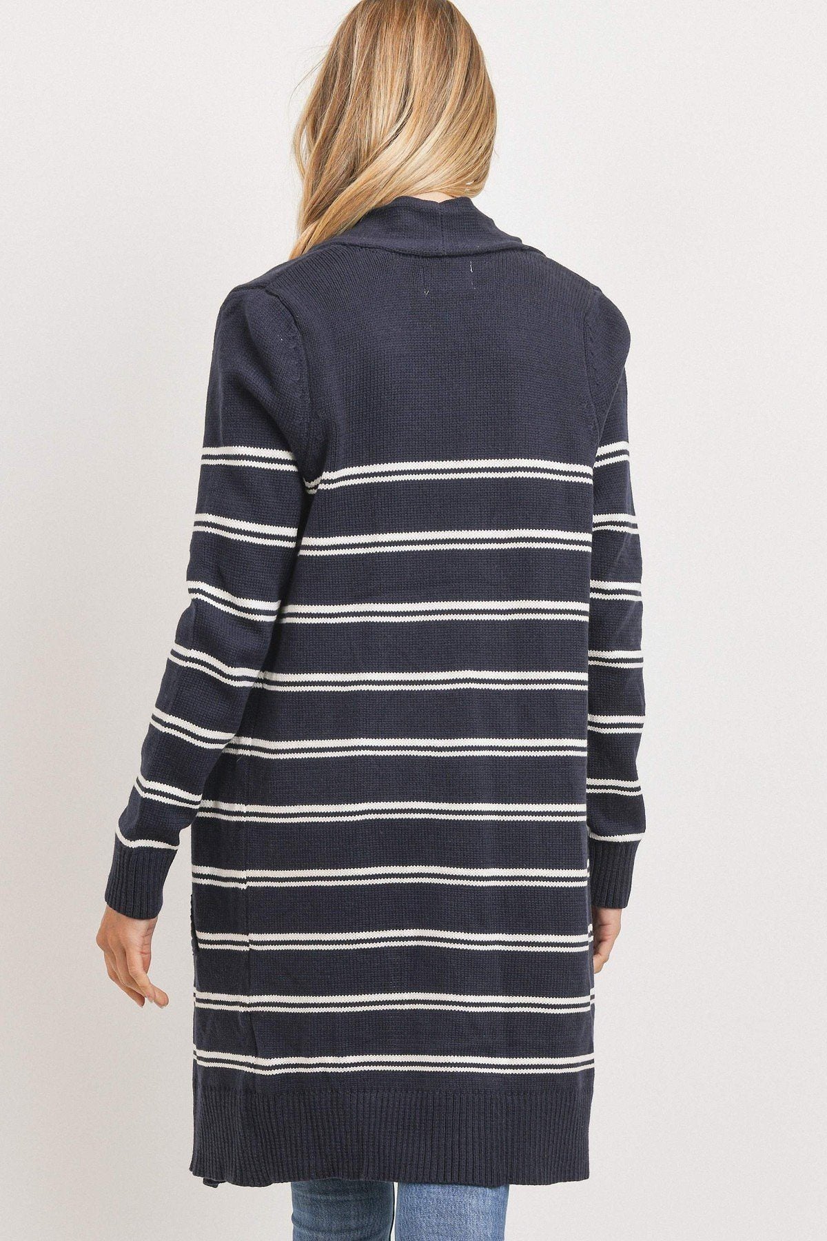 Striped Print Open Front Cardigan - Absolute Fashion 2020