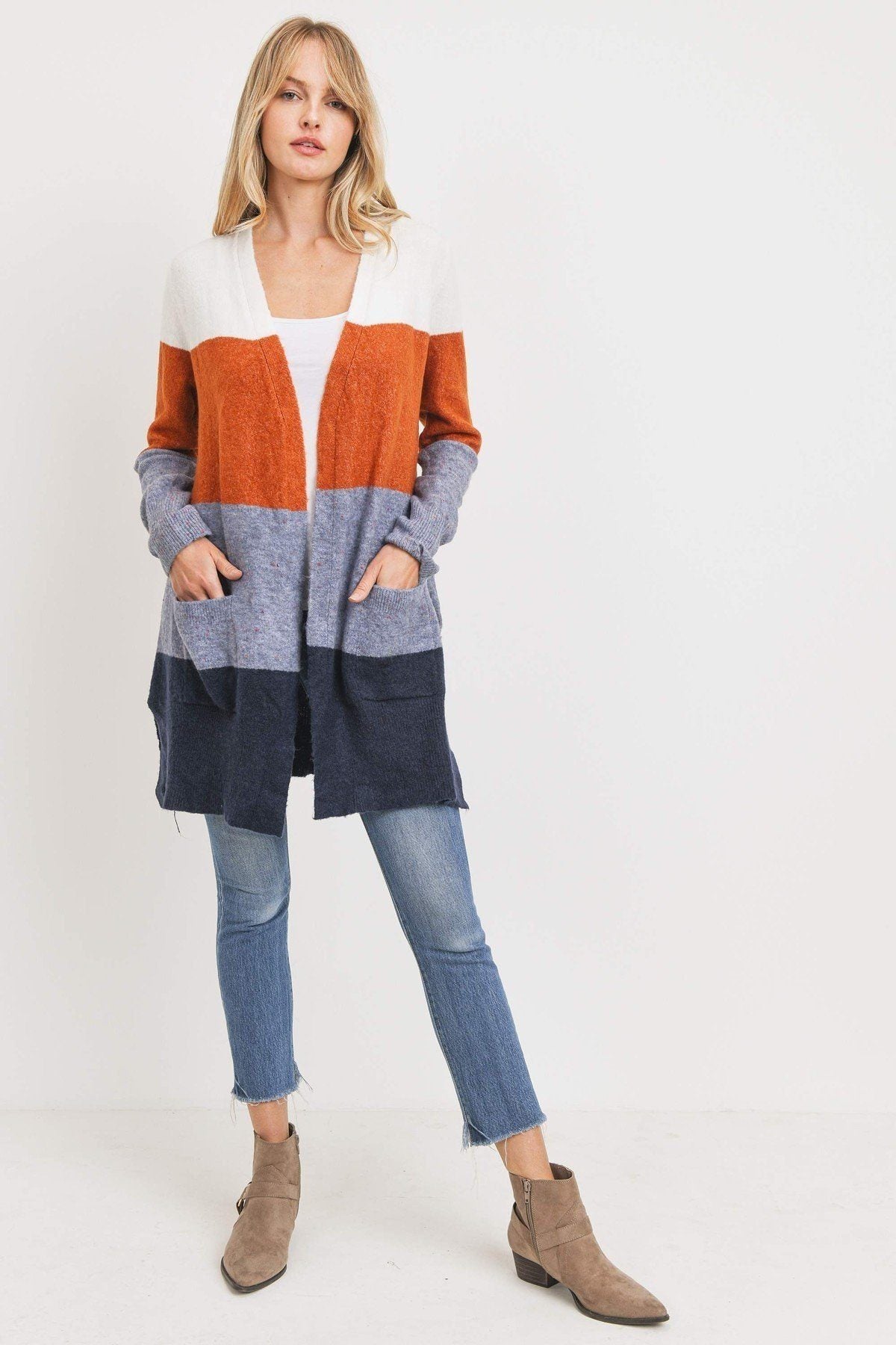 Striped Print Open Front Cardigan - Absolute Fashion 2020