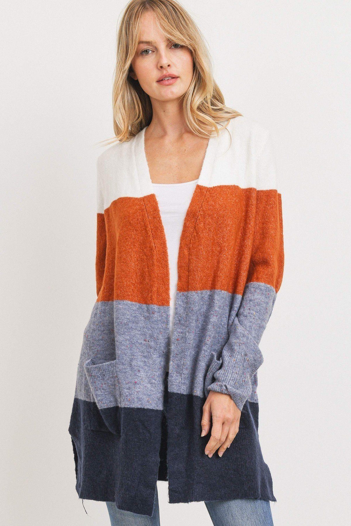 Striped Print Open Front Cardigan - Absolute Fashion 2020