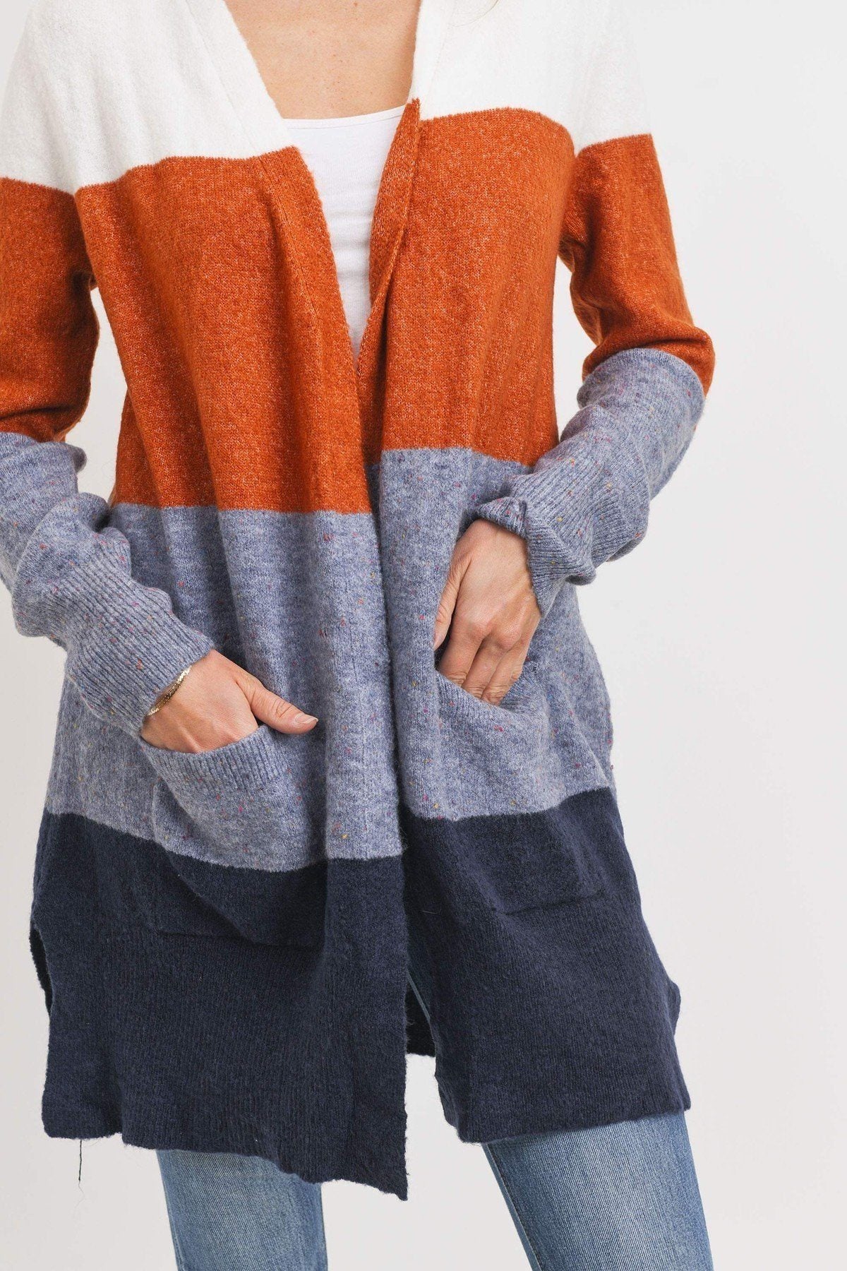 Striped Print Open Front Cardigan - Absolute Fashion 2020