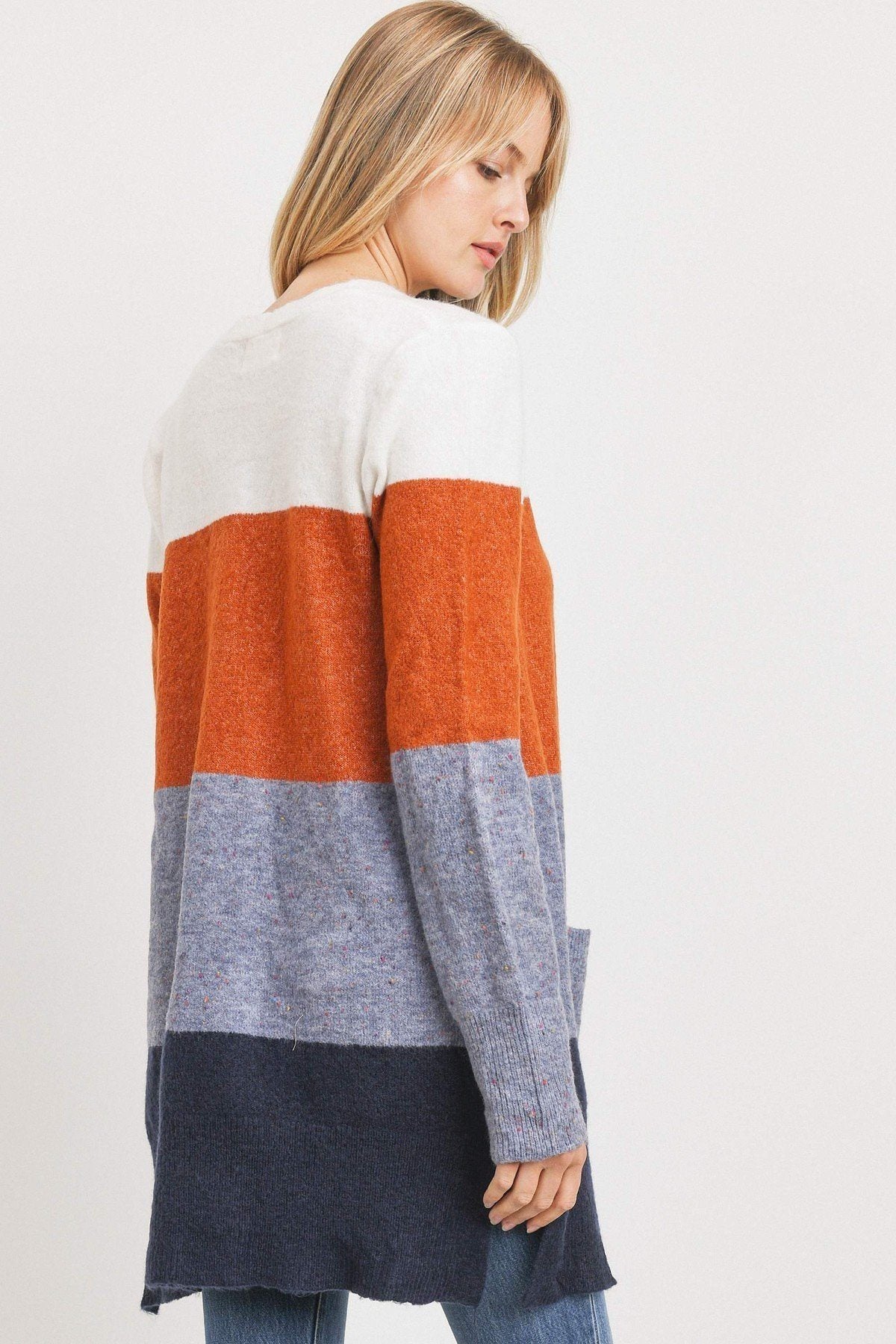 Striped Print Open Front Cardigan - Absolute Fashion 2020