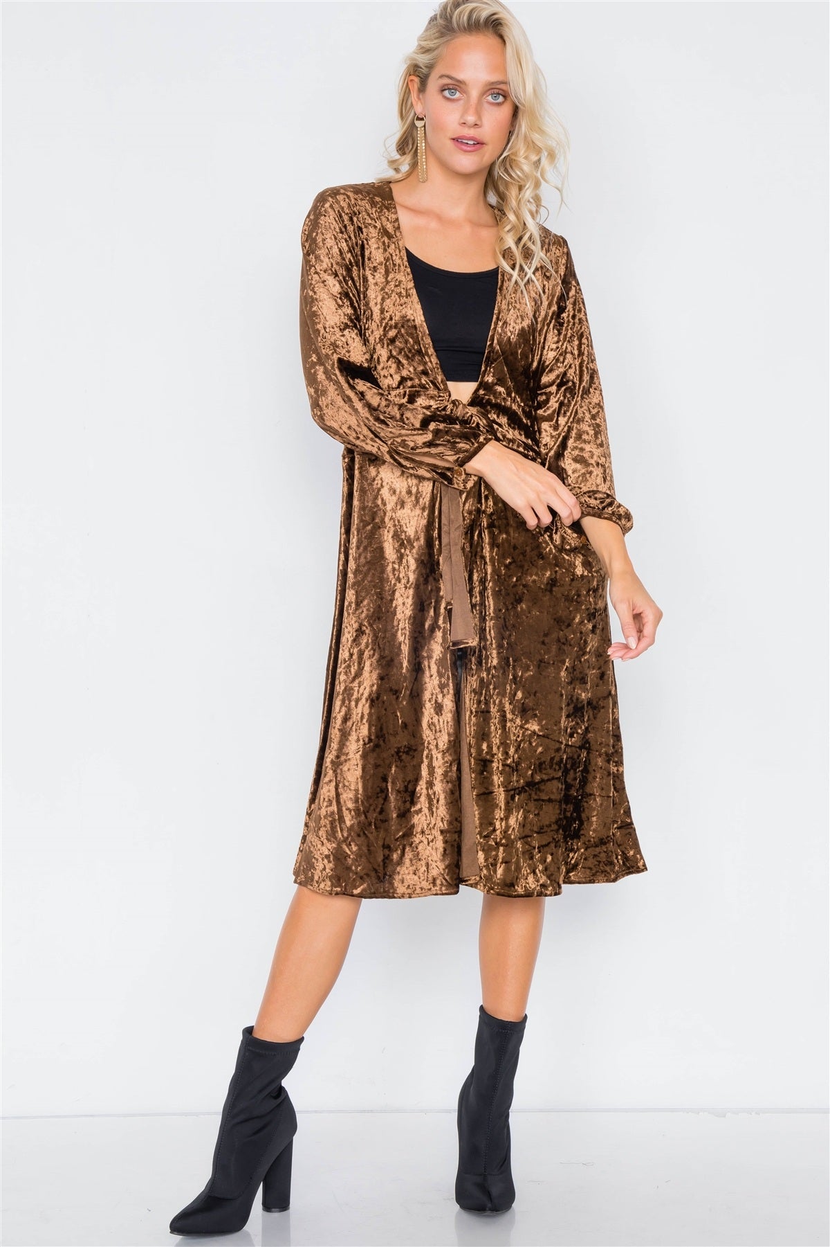 Crushed Velvet Open Front Tie Jacket - Absolute Fashion 2020