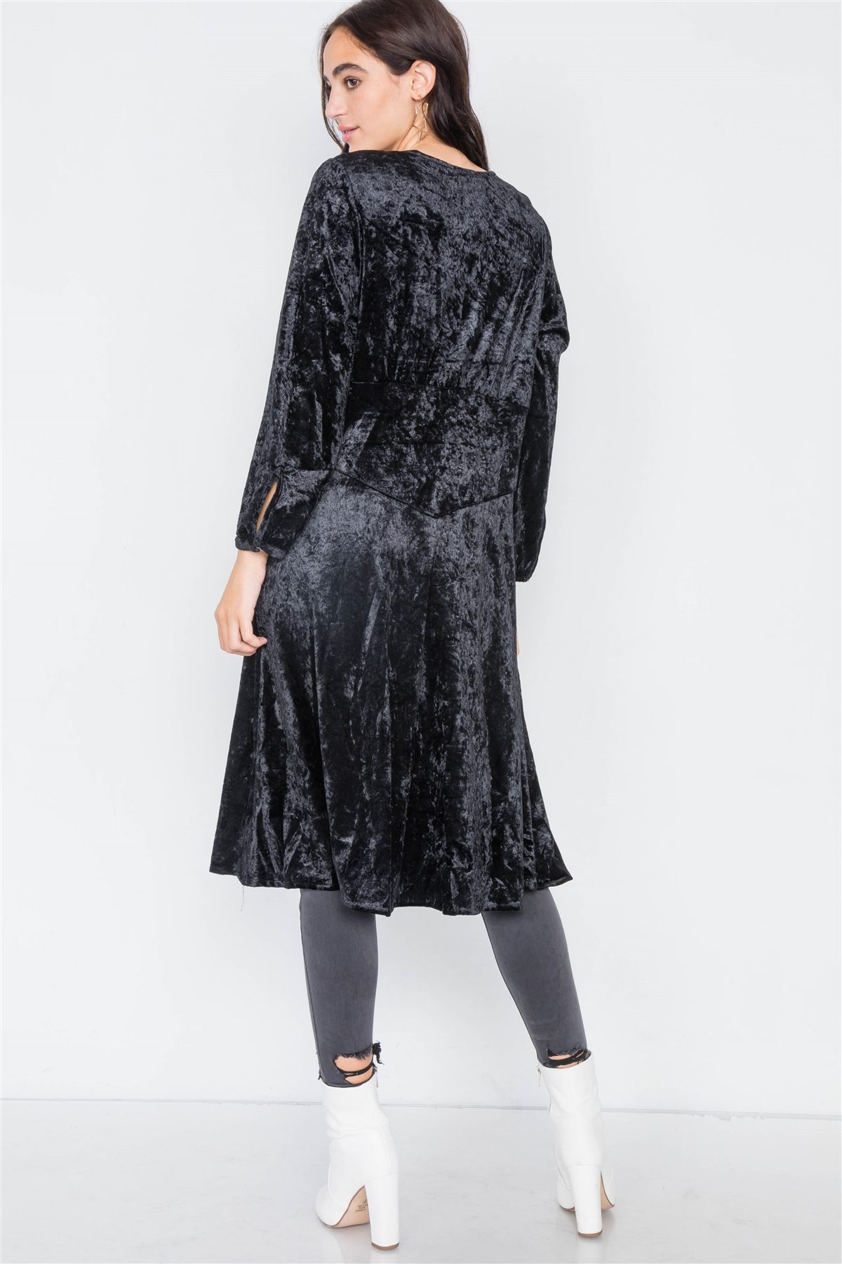 Crushed Velvet Open Front Tie Jacket - Absolute Fashion 2020