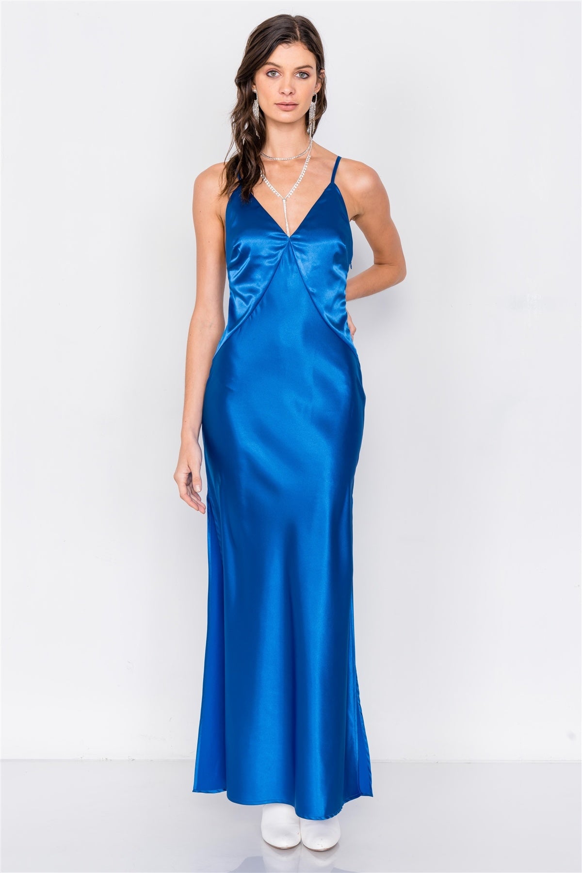 Satin Elegant Double Slit Sleeveless Maxi Dress - Absolute Fashion 2020