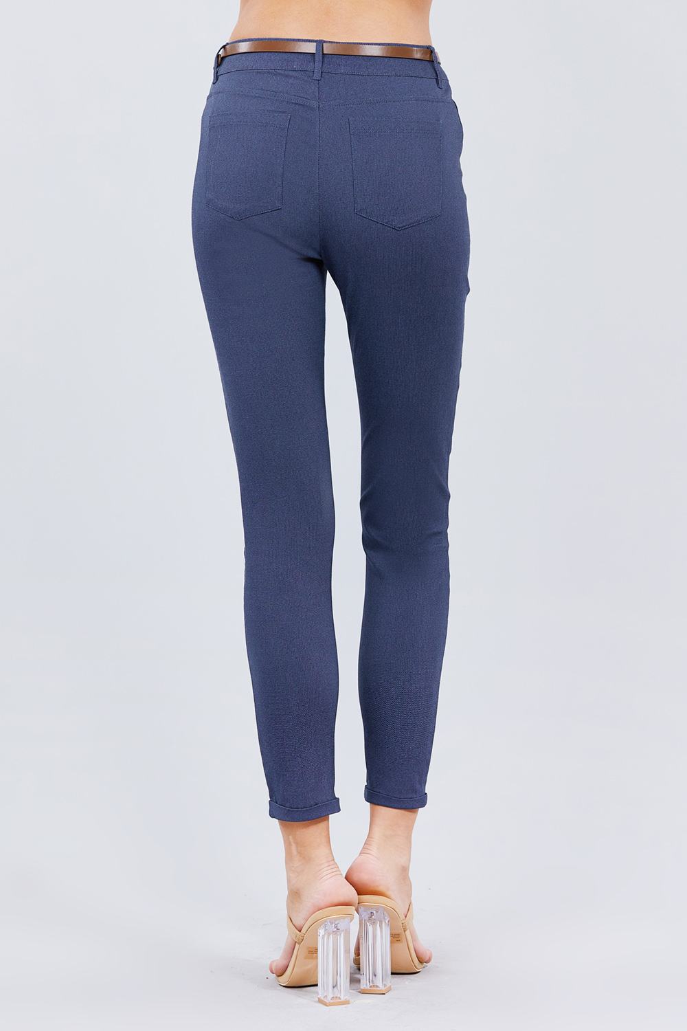 Belted Textured Long Pants - Absolute Fashion 2020