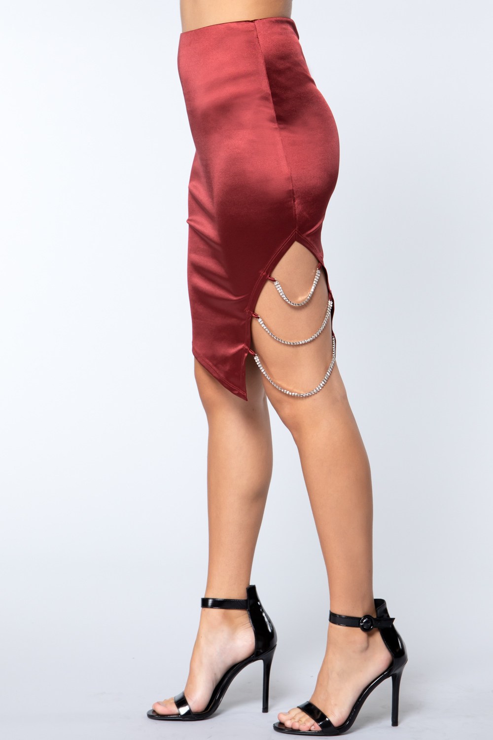 Jewel Strap Satin Midi Skirt - Absolute Fashion 2020