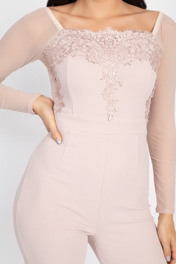 Self Tie Lace Embroidered Jumpsuit - Absolute Fashion 2020