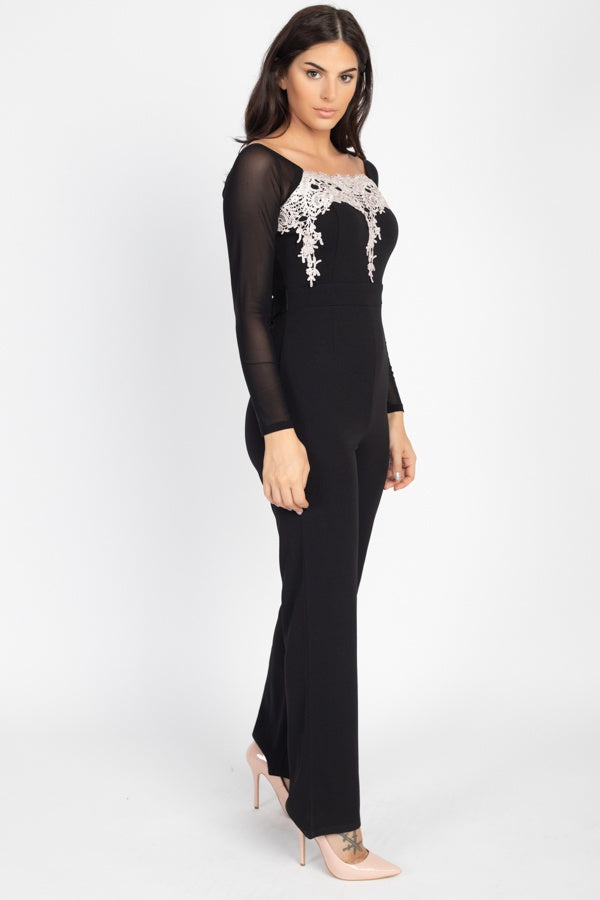 Self Tie Lace Embroidered Jumpsuit - Absolute Fashion 2020