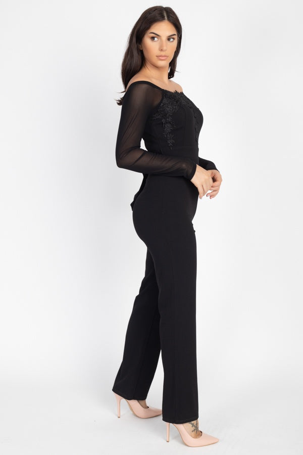 Self Tie Lace Embroidered Jumpsuit - Absolute Fashion 2020