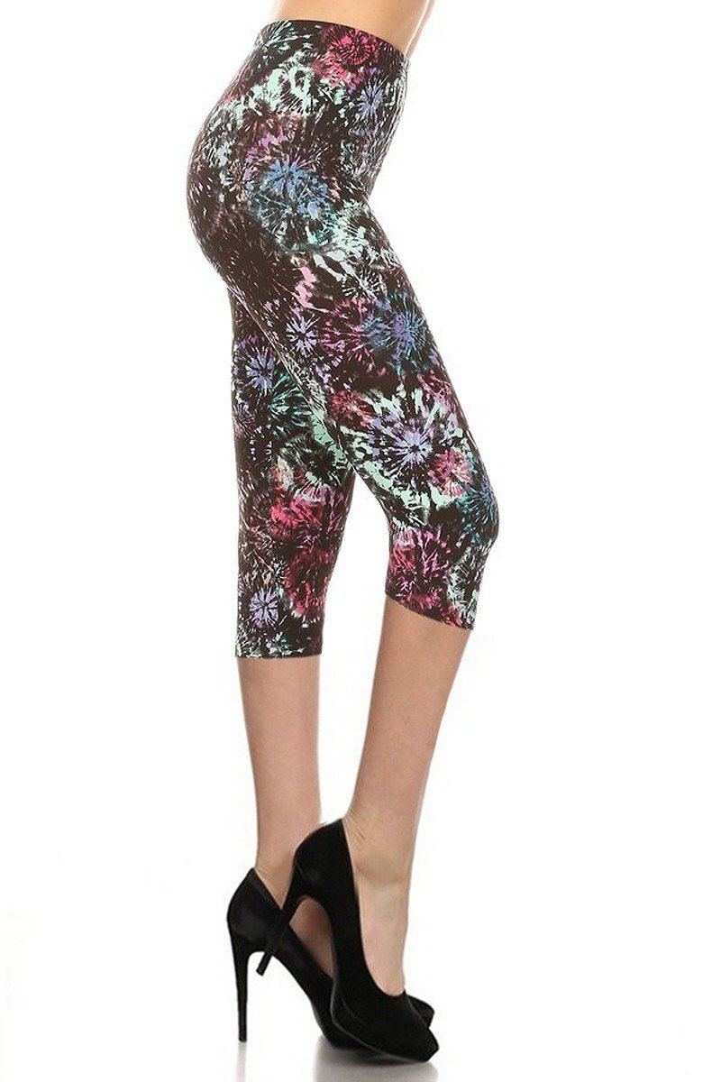 Tie Dye Printed High Waisted Capri Leggings With Elastic Waistband - Absolute Fashion 2020