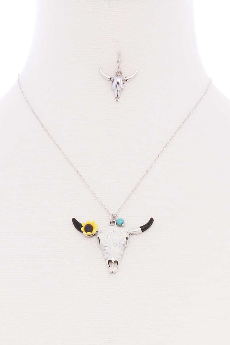 Cattle Skull Sunflower Pendant Necklace - Absolute Fashion 2020