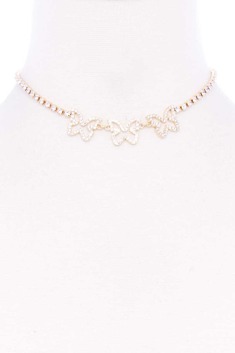 Rhinestone Triple Butterfly Short Necklace - Absolute Fashion 2020