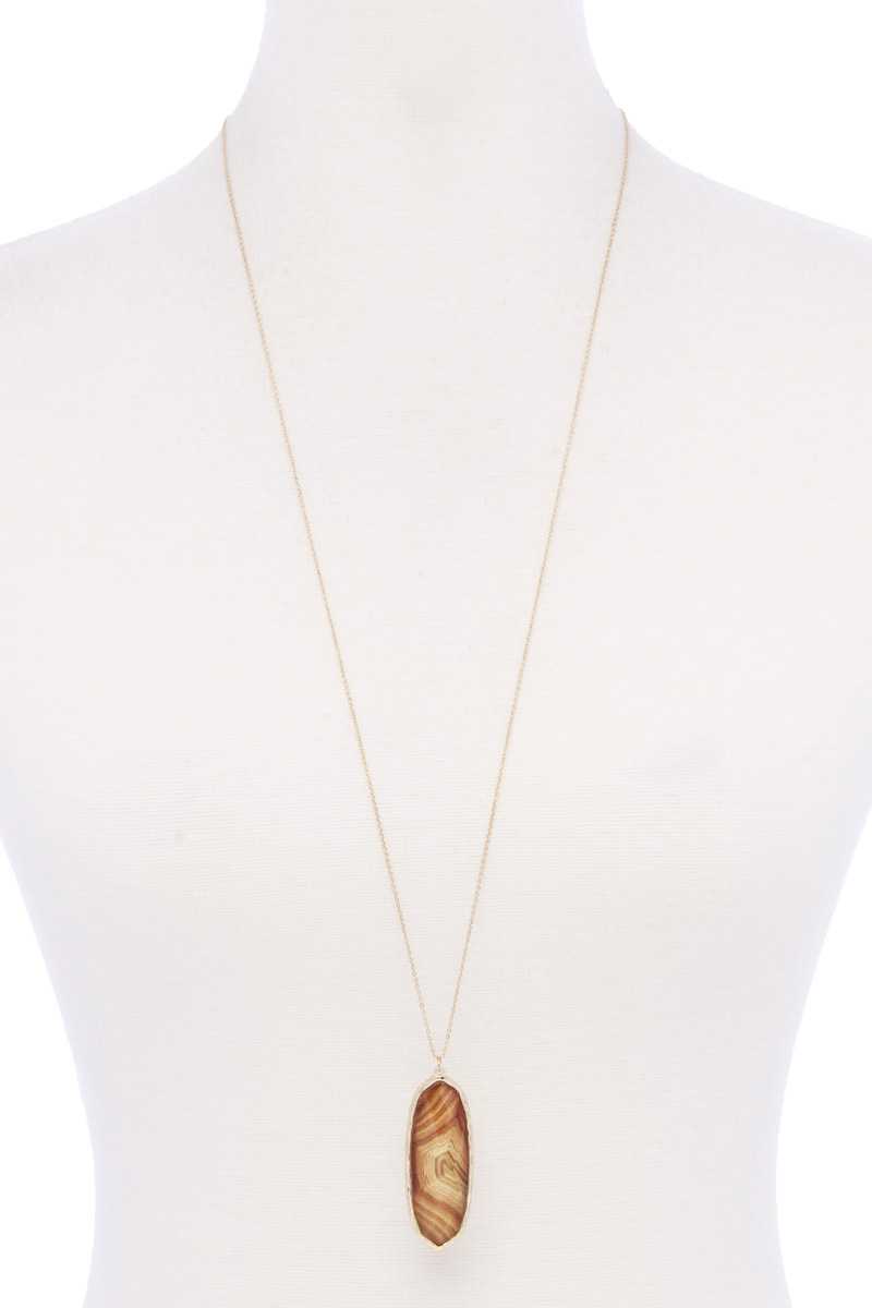 Acetate Oval Metal Edge Pendant Necklace - Absolute Fashion 2020