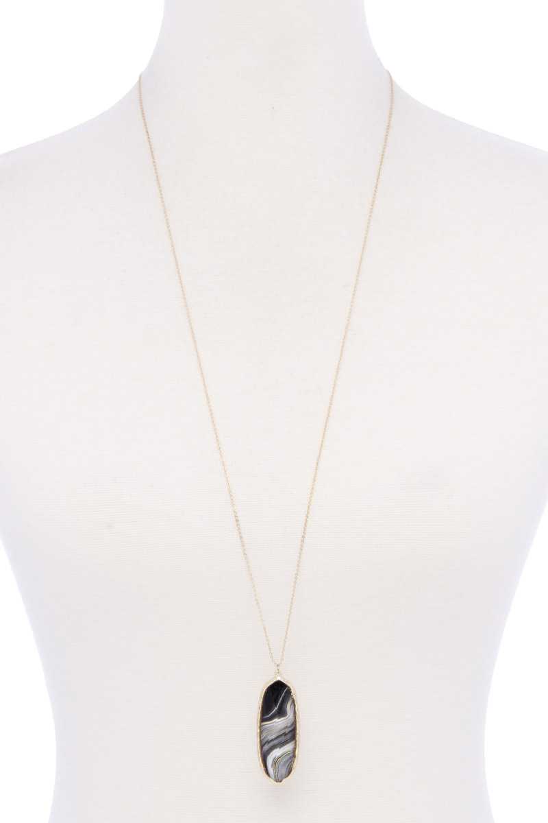Acetate Oval Metal Edge Pendant Necklace - Absolute Fashion 2020