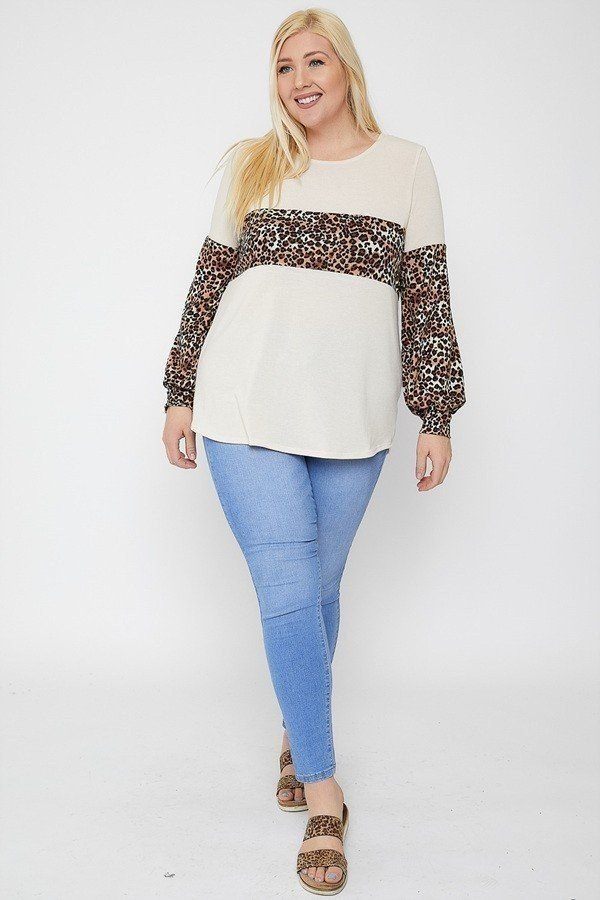Round Neckline Contrast Print Top - Absolute Fashion 2020